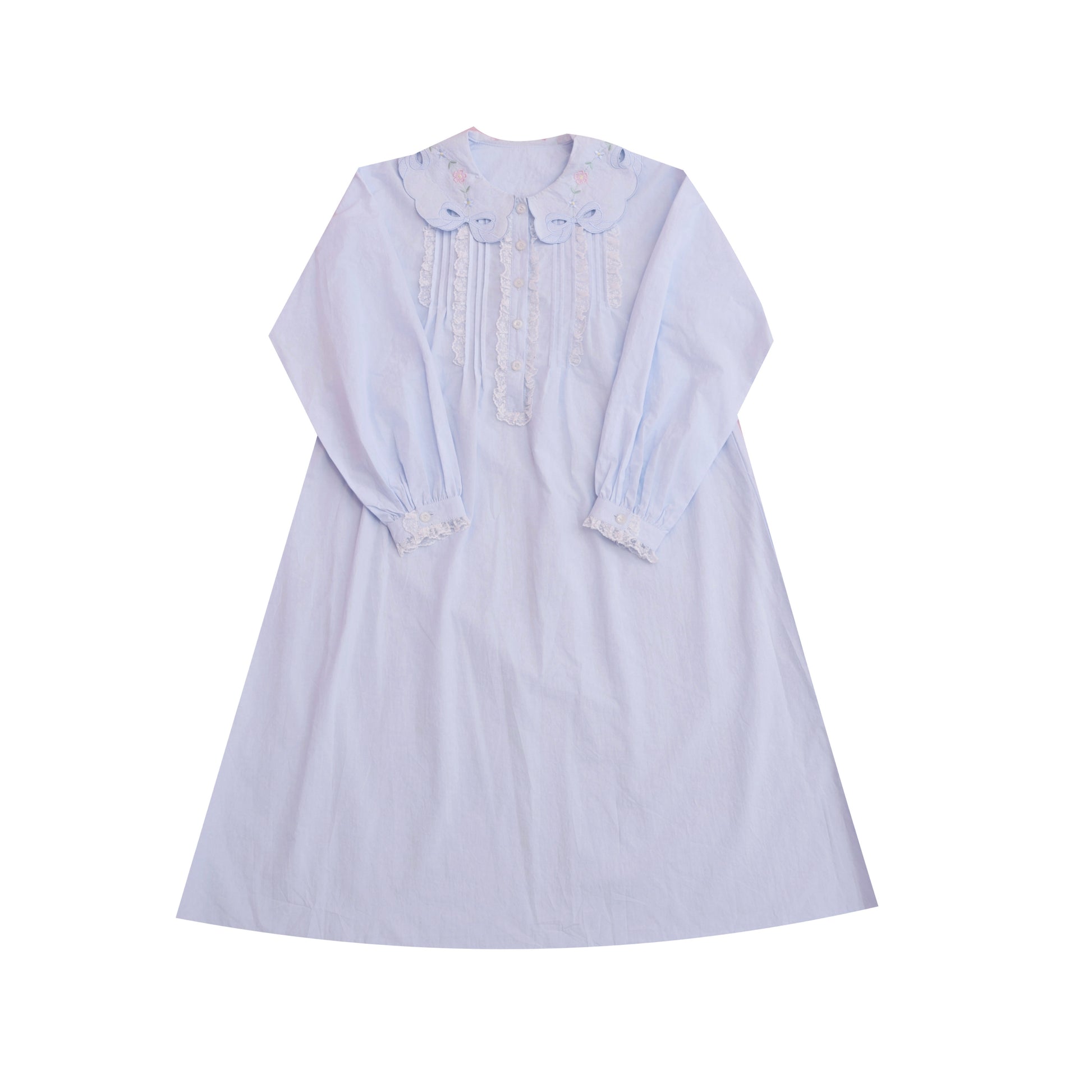 SemenCoicis - Kawaii Embroidered Dress - Blue Cotton Lace Trim dress SemenCoicis