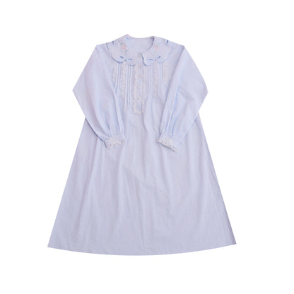 SemenCoicis - Kawaii Embroidered Dress - Blue Cotton Lace Trim dress SemenCoicis