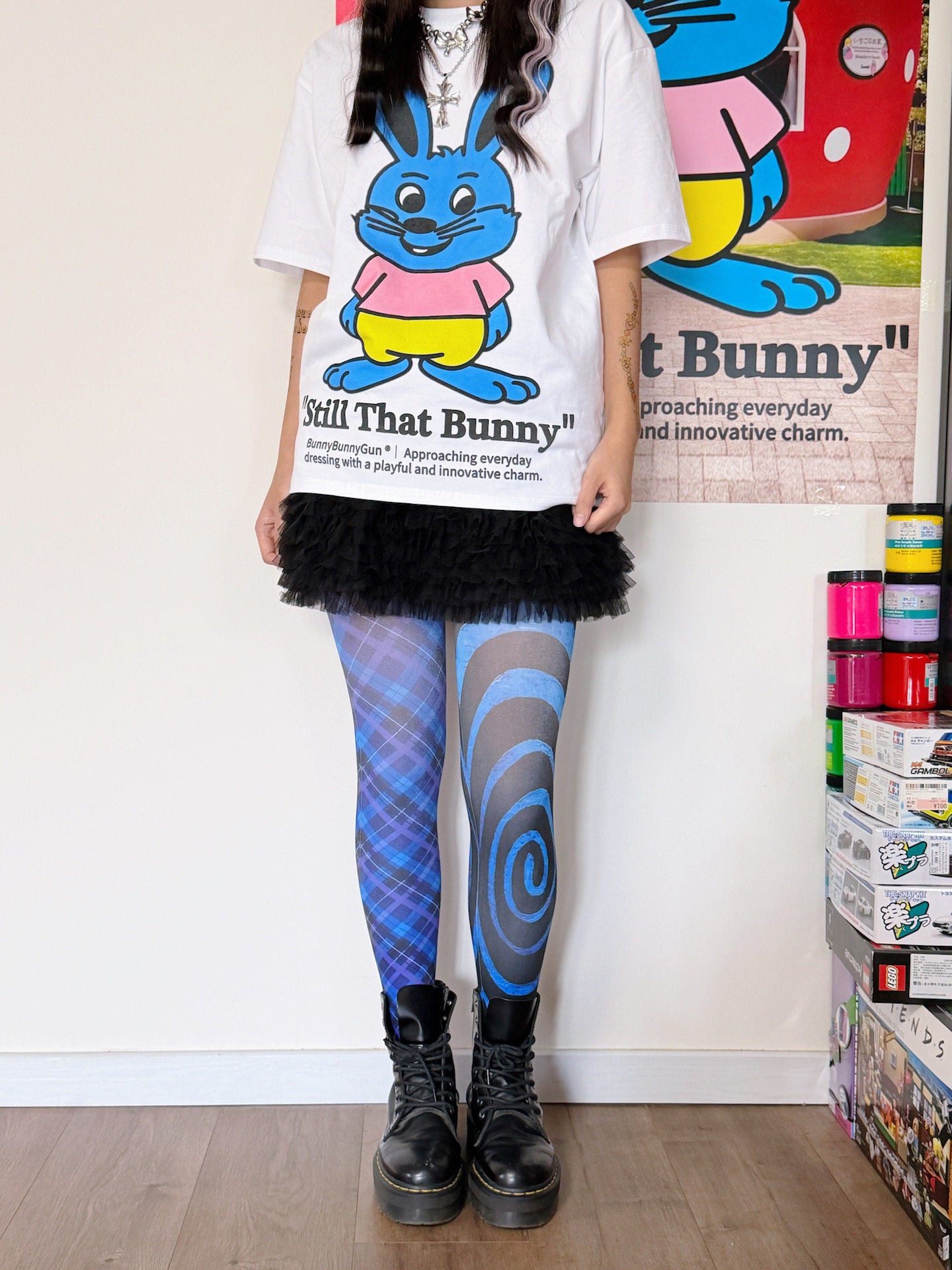 bunnybunnygun - Y2K Blue Black Sheer Tights tights bunnybunnygun