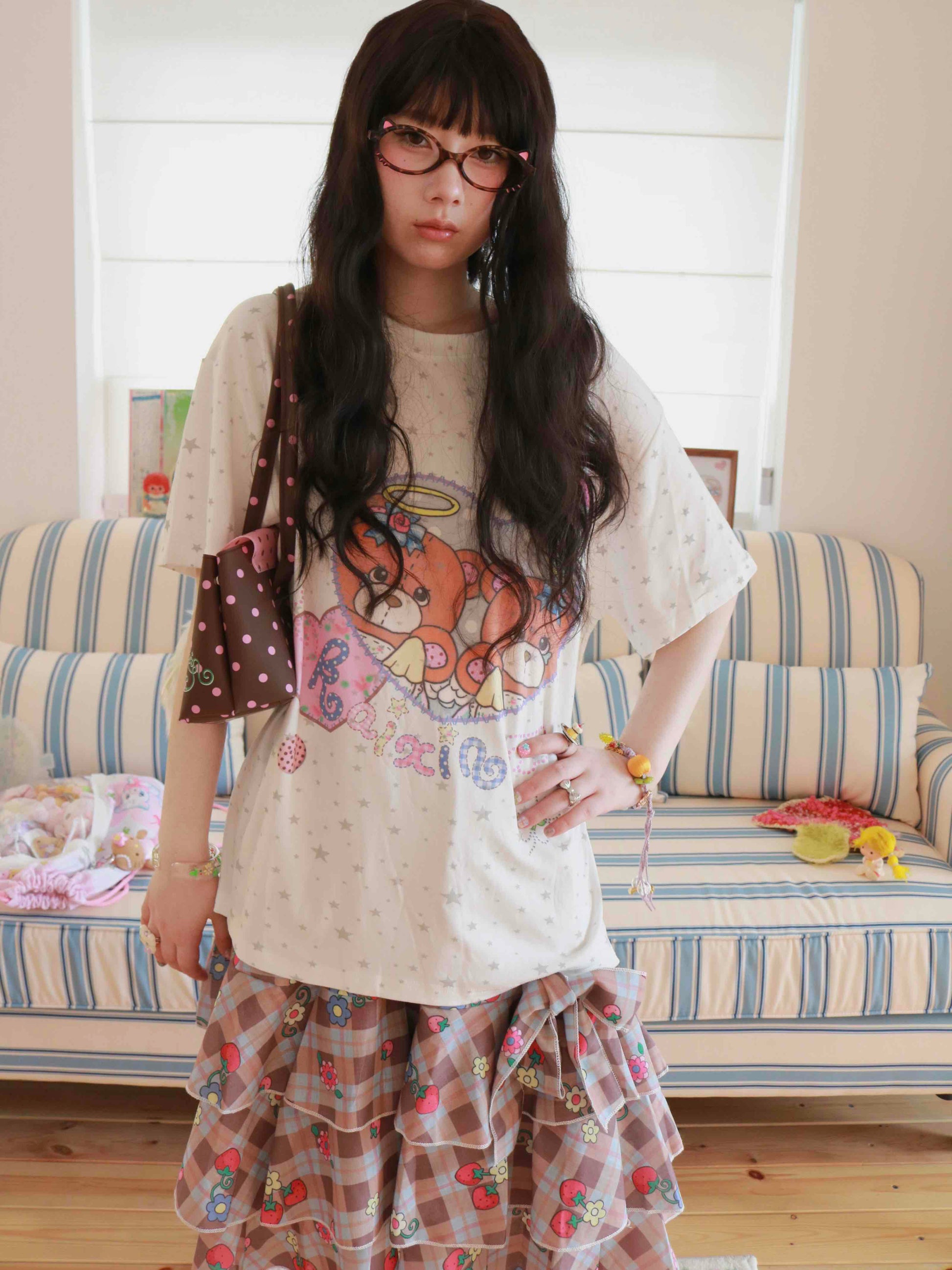 KaiXin Hostel - Bear Heart Star Print T-Shirt tee KaiXin hostel M