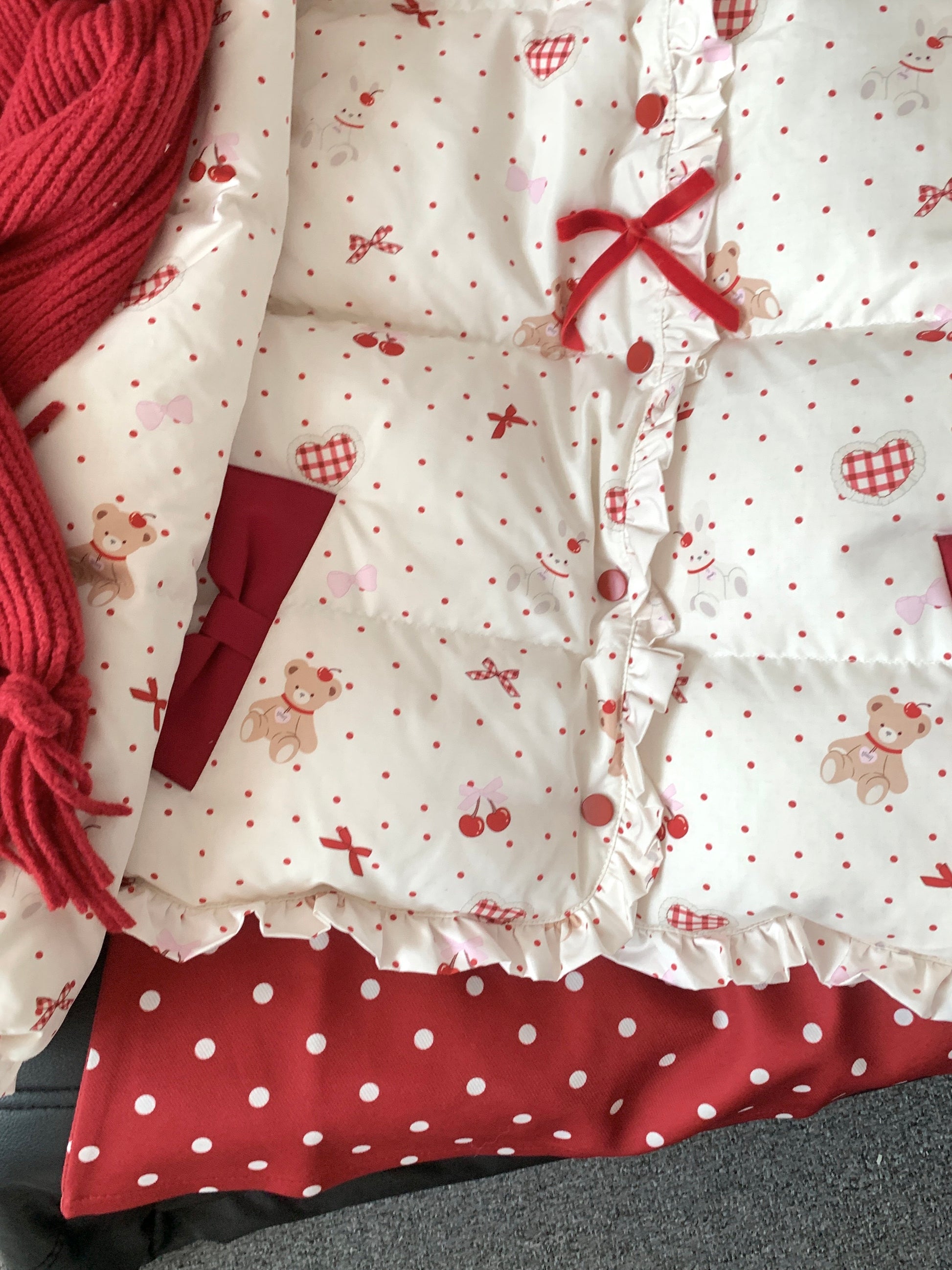 Blurred Bear - Kawaii Bow Print Puffer Jacket jacket Blurred Bear