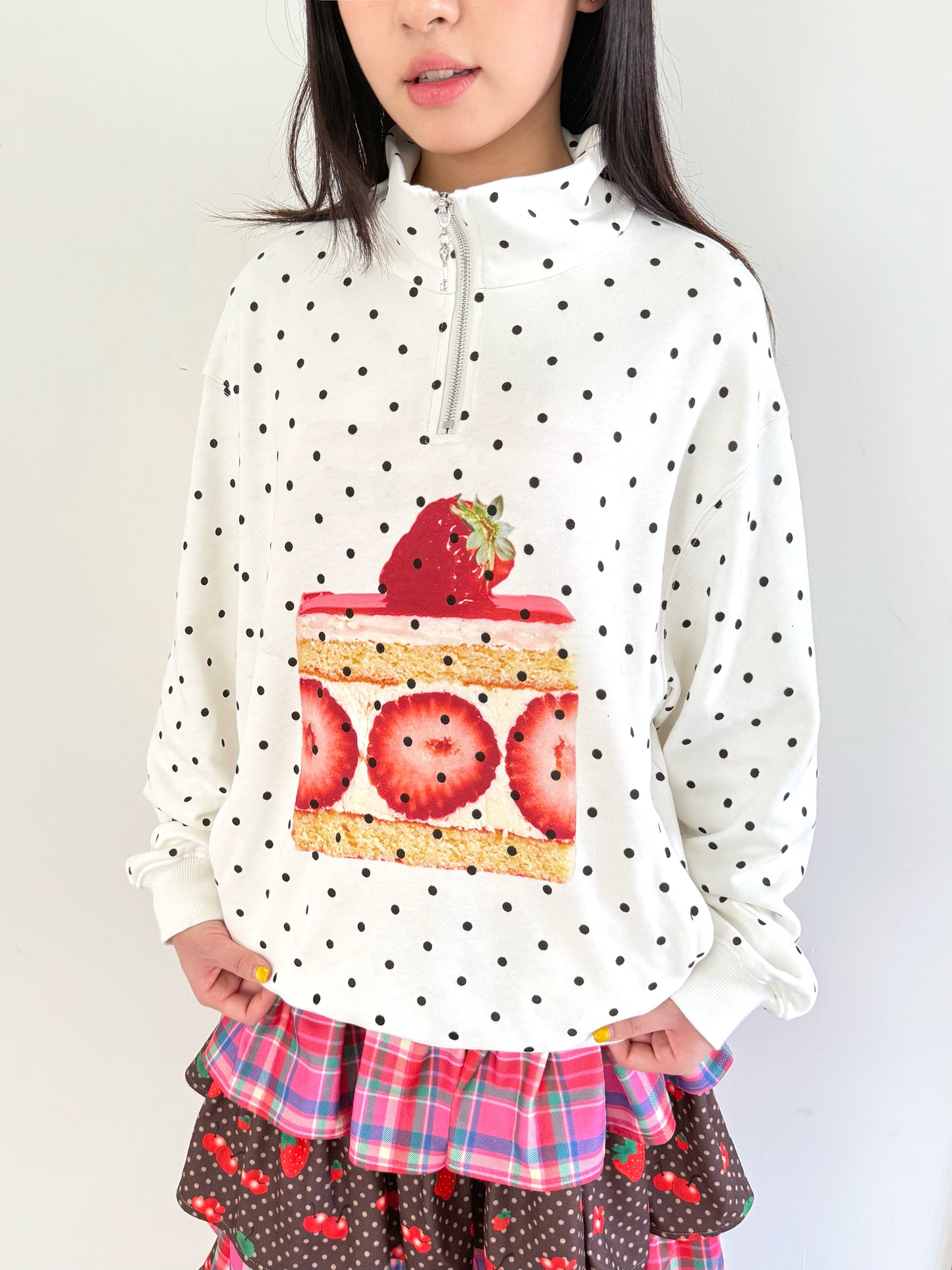 FRUITS - Kawaii Strawberry Print Fleece Sweatshirt sweatshirt Fruits