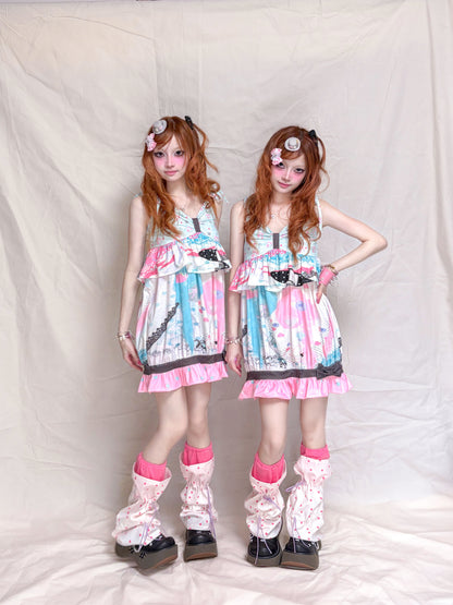 YJM with biubiu - Pink Polka Drawstring Socks leg warmmers YJM with biubiu