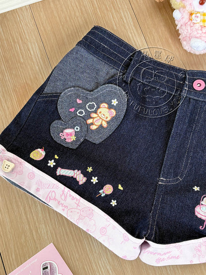 Bunny Planet - Navy Bunny Embroidered Denim Shorts shorts bunnyplanet