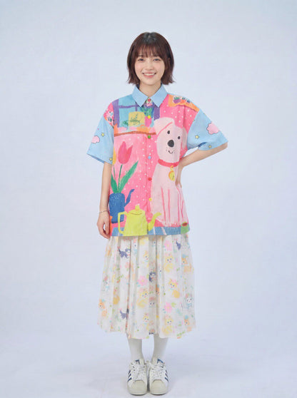 MeowMeow Bug - Vintage Print Vacation Shirt shirt MeowMeow Bug Pink Puppy M