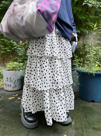 BunnyBunnyGun - Black White Polka Dot Layered Maxi Skirt