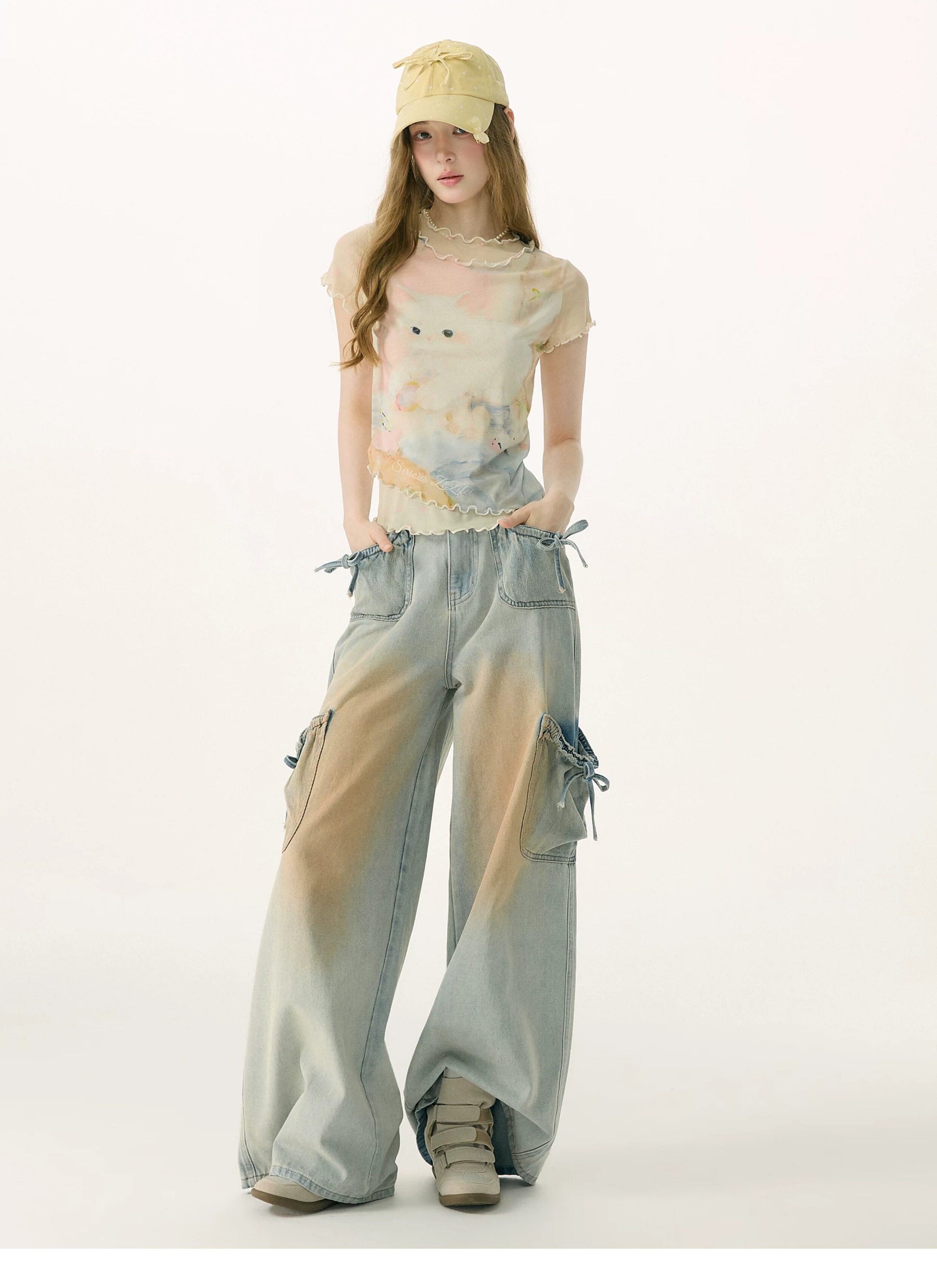 ziziFei - Cat Dream Mesh Ruffle Hem Tee tshirt ziziFei