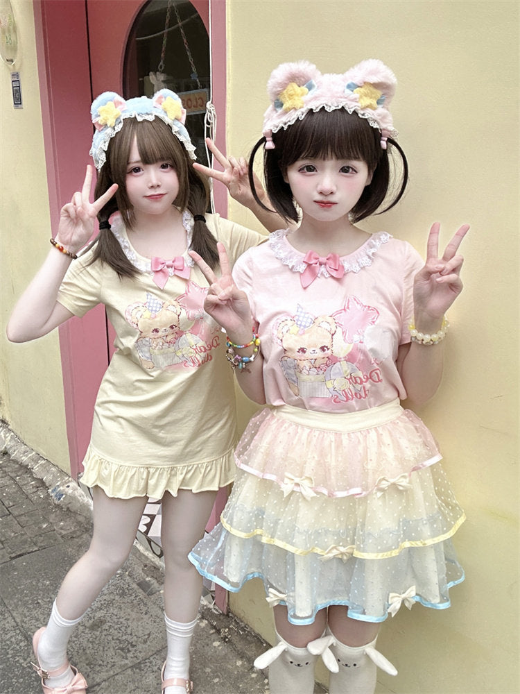 Dear Doll - Star Balloon Lace Collar Tee Dress dress dear doll