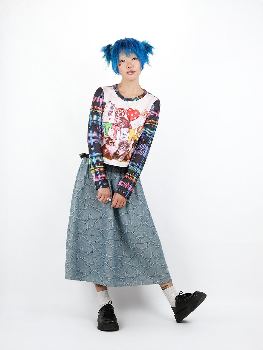 Nihonkids - I Love Cats Plaid Long Sleeve Tee shirt NIHON KIDS