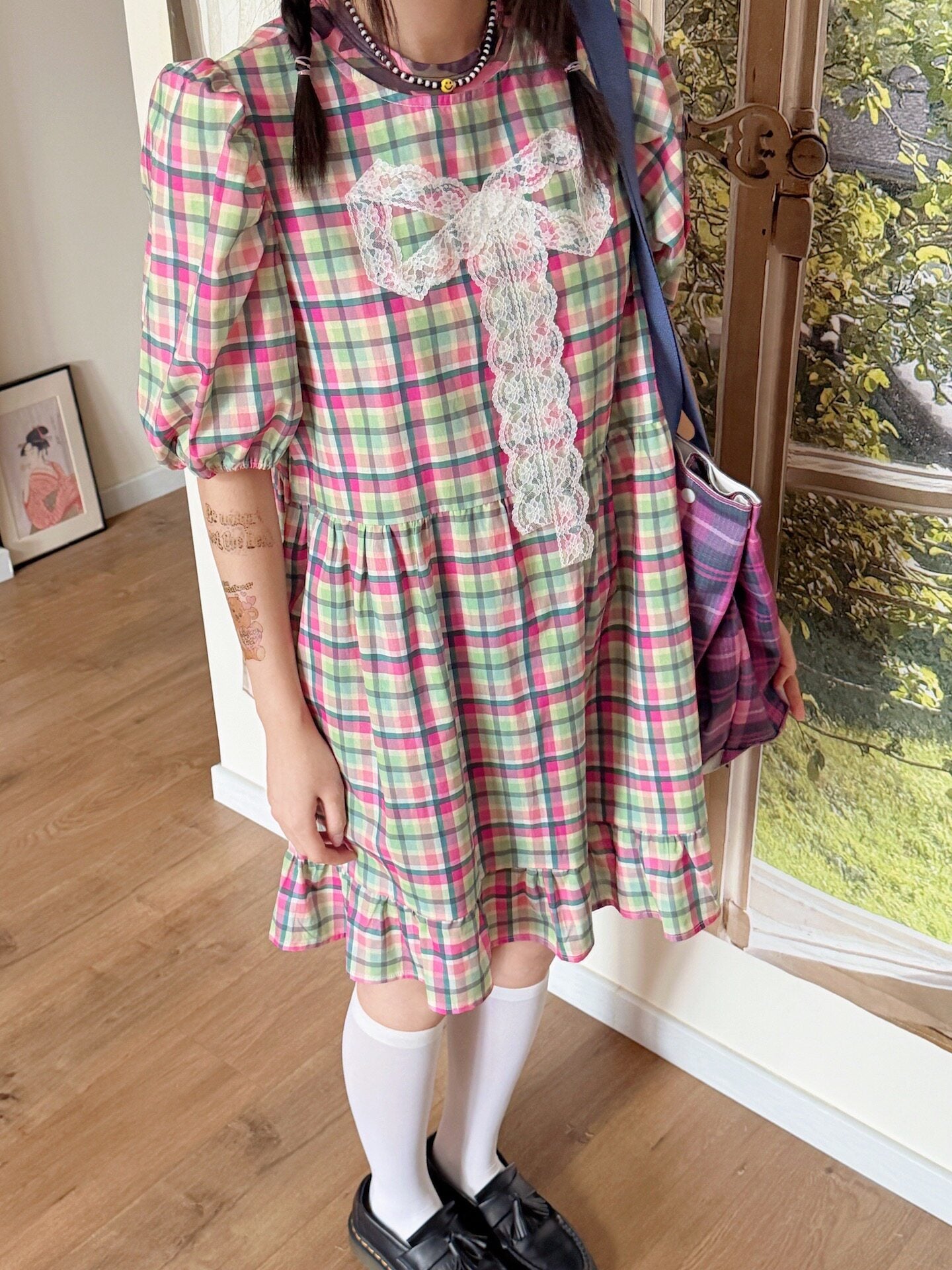 bunnybunnygun - Plaid Puff Sleeve Dress dress bunnybunnygun