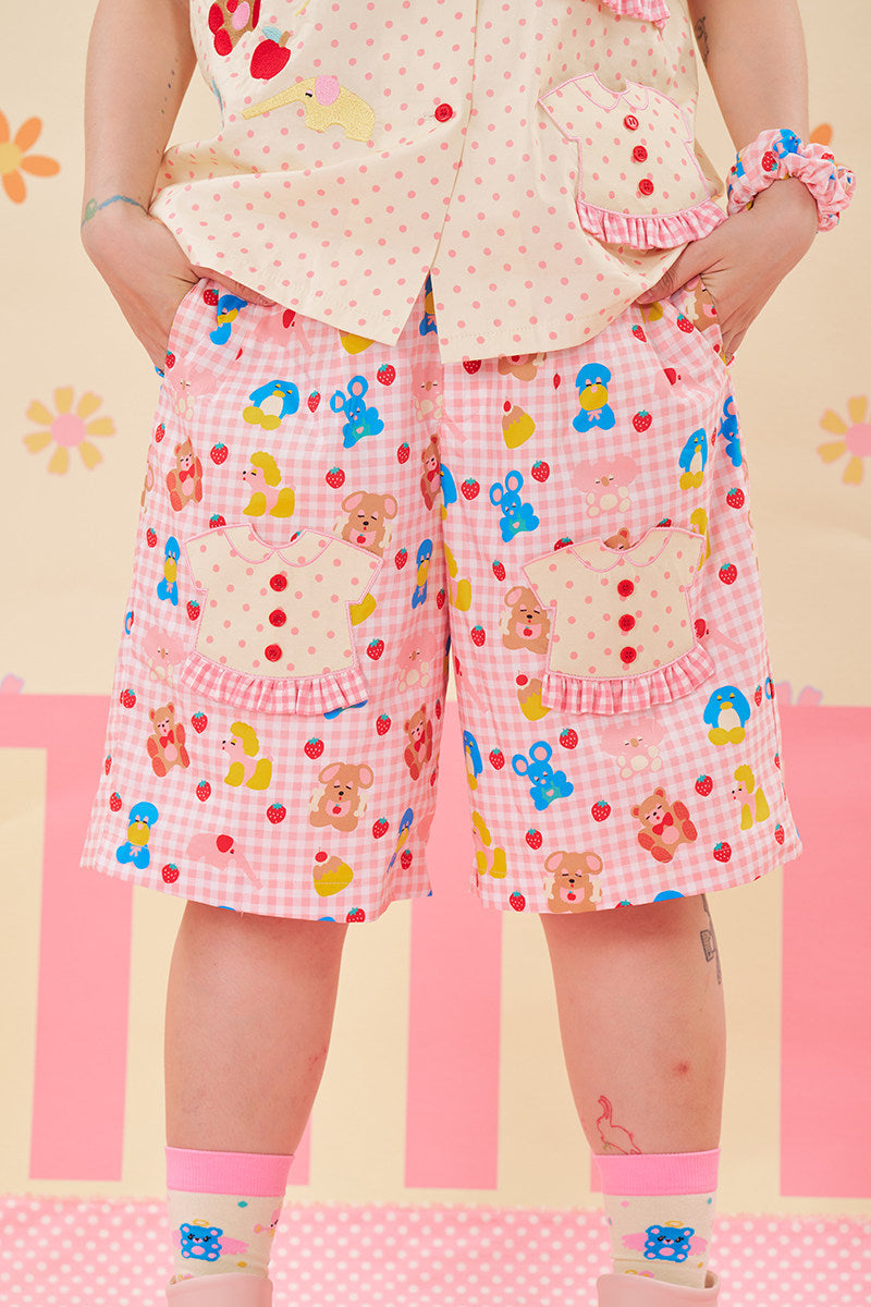 NIKKOU - Cotton Loose Bermuda Shorts shorts Nikkou home Pink S