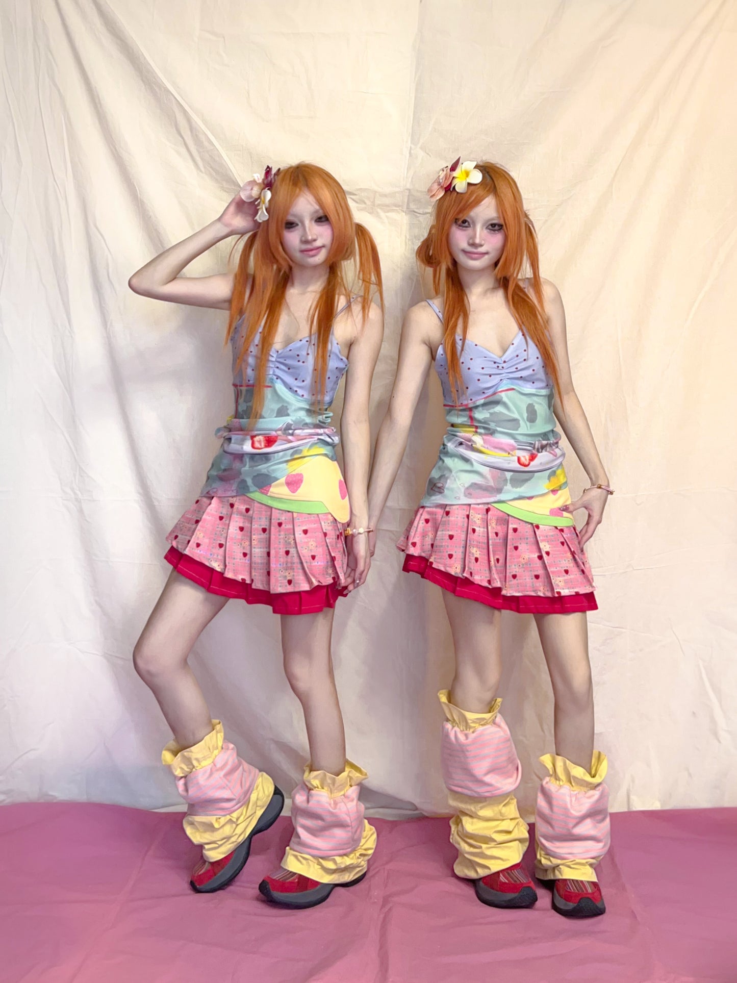 YJM with biubiu Candy Stripe Ruched Leg Warmers – Y2K Harajuku Streetwear leg warmmers YJM with biubiu