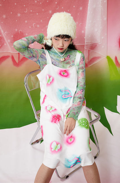 Harajuku Undershirt Green Floral Snake Shirt Long Sleeve Hand Painted Undershirt shirt Moon Meadow