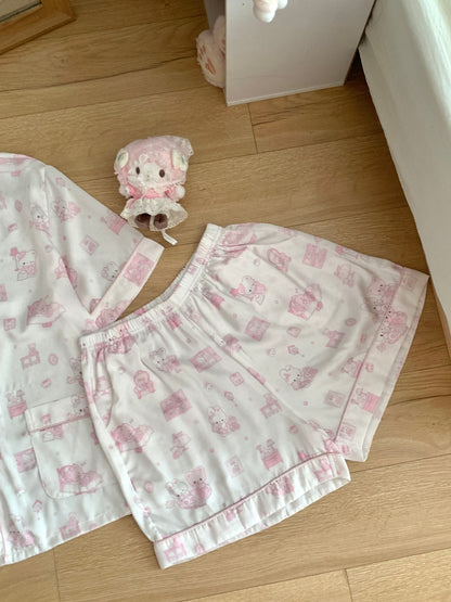Blurred Bear - Pink Sweet Short Sleeve Pajama Set set Blurred Bear
