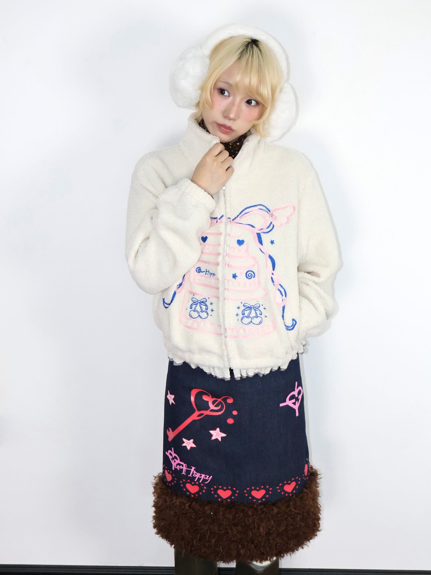 OurHappy - Cake Embroidered Fleece Jacket coat Our Happy