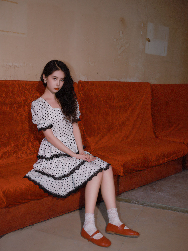 Nanjun Vintage – White Polka Dot Dress dress Nanjun Vintage