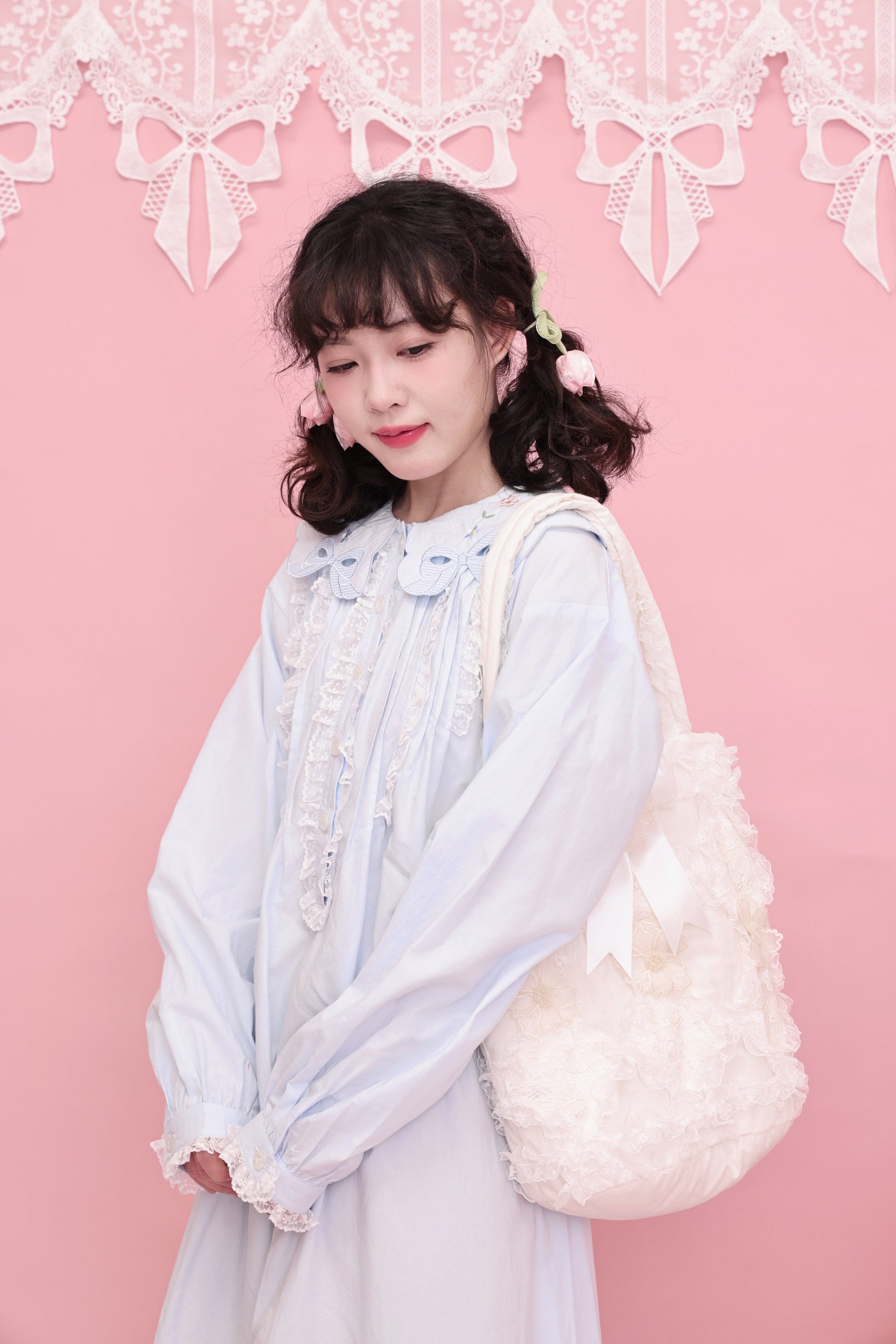 SemenCoicis - Kawaii Embroidered Dress - Blue Cotton Lace Trim dress SemenCoicis