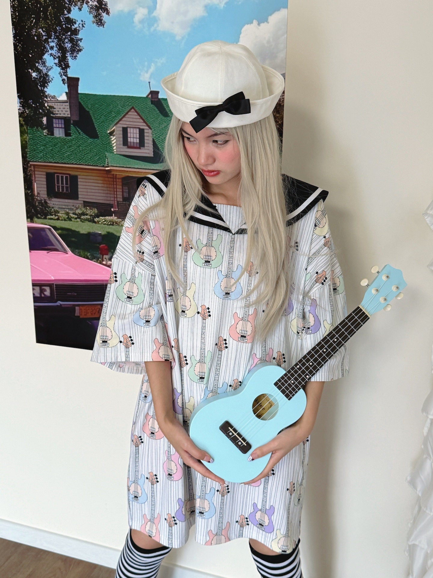 Bunnybunnygun - Guitar Sailor Collar T-Shirt Dress dress bunnybunnygun