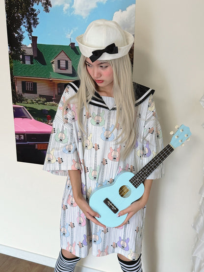 Bunnybunnygun - Guitar Sailor Collar T-Shirt Dress dress bunnybunnygun