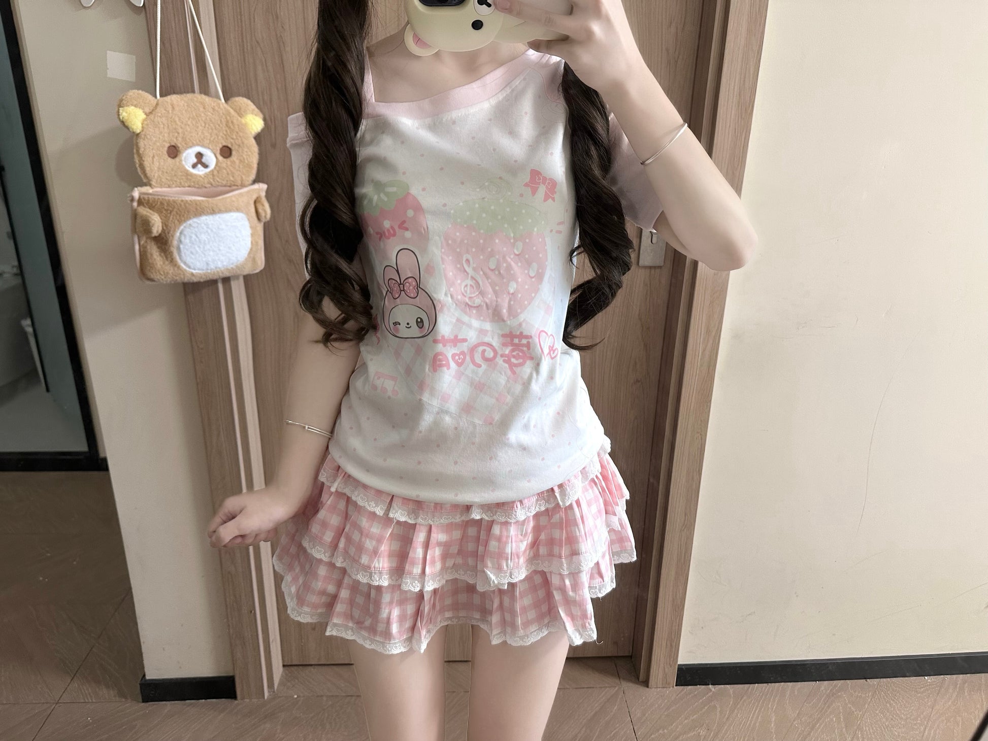 Blurred Bear - Strawberry Kawaii Tee & Cake Skirt Set set Blurred Bear