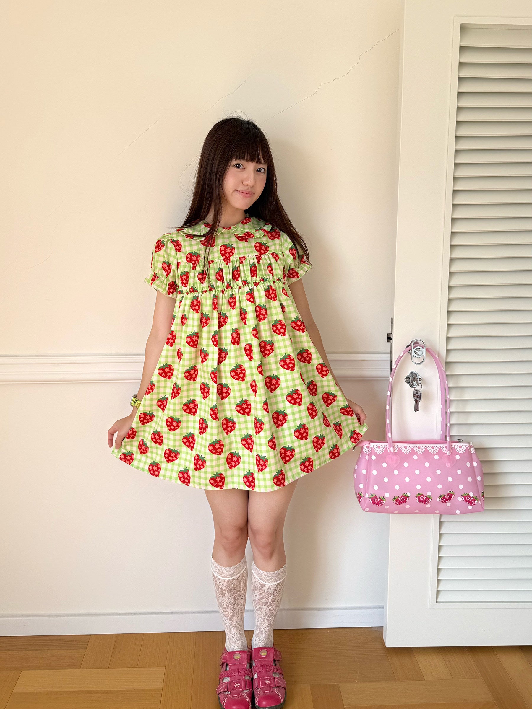 FRUITS - Strawberry Plaid Doll Collar Dress | Kawaii Japanese Girly Dress dress Fruits