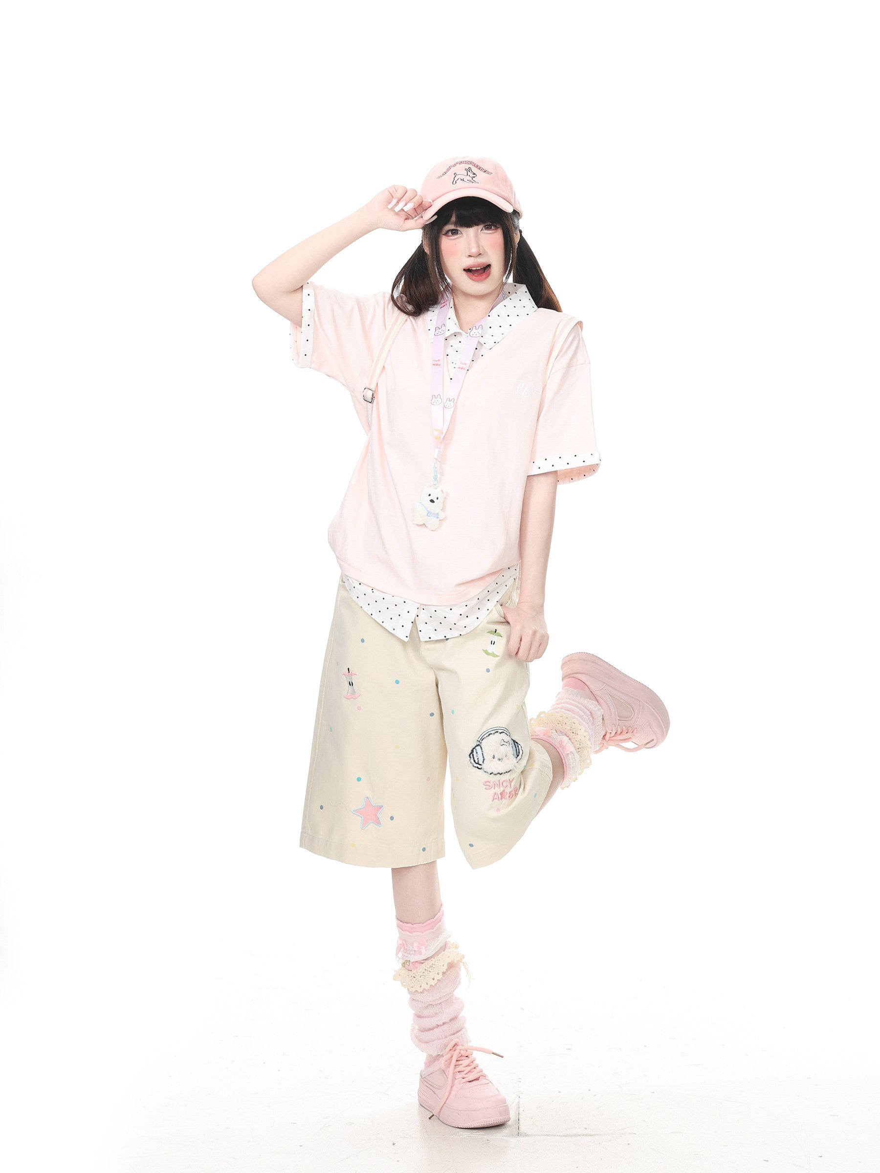 Languid Park - Dog Embroidered Wide-Leg Jeans shorts Languid Park