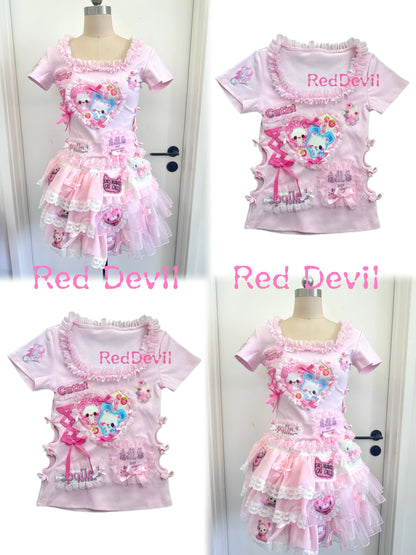 RedDevil Millennial T-shirt Pink Bunny T-shirt Cute Sleeveless T-shirt tshirt Red Devil