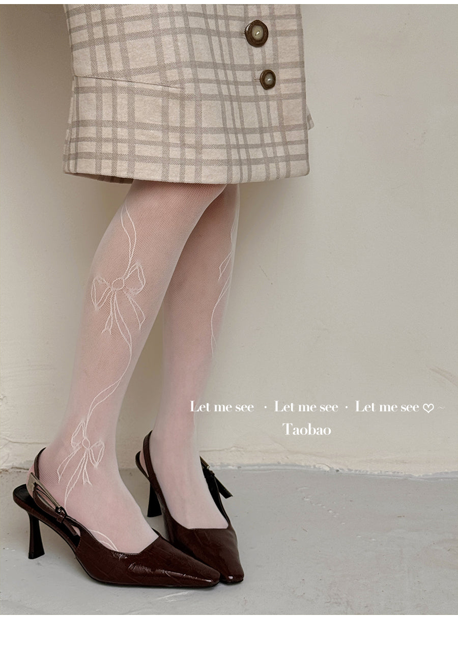 LET ME SEE - Y2K Bow Lace Tights Subculture Mesh Pantyhose tights let me see