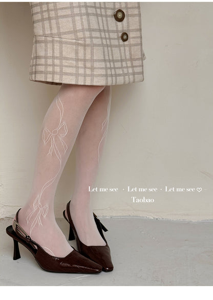 LET ME SEE - Y2K Bow Lace Tights Subculture Mesh Pantyhose tights let me see
