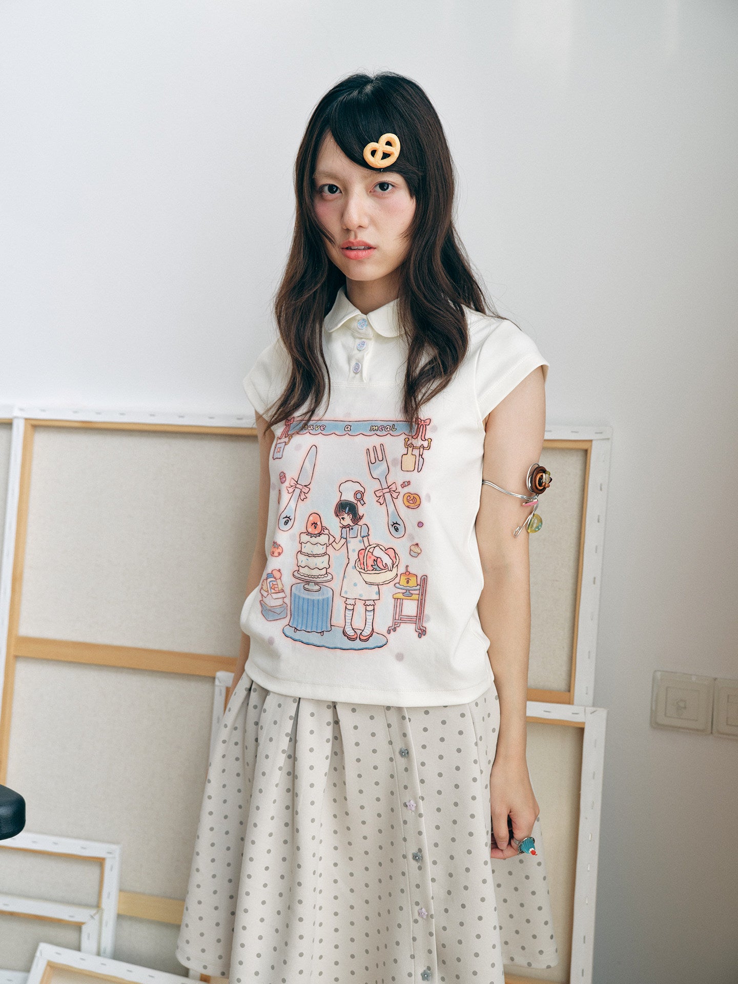 Have A Meal - Peter Pan Collar Cotton Tee
