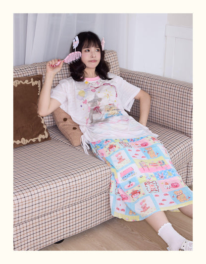 Robootoo - Pastel Cartoon Pleated Midi Skirt skirt Robootoo