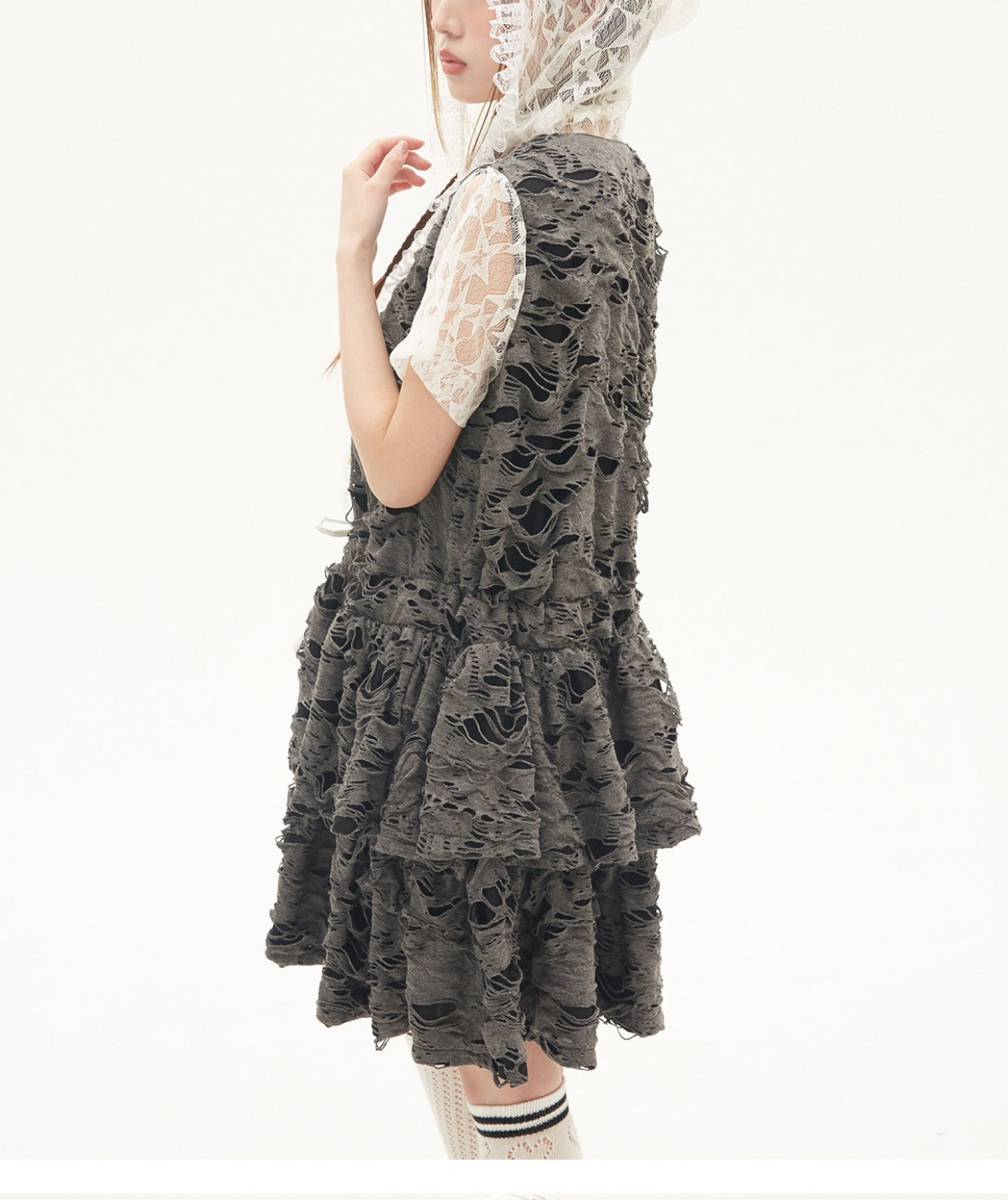 SOS MEME CLUB - Y2K Punk Gray Cake Dress dress SOS MEME CLUB