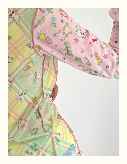 Shishihshop Animal Print Drawstring Top | Kawaii Short Sleeve Shirt | Puff Sleeve Shirt shirt shishihshop