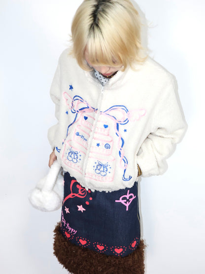 OurHappy - Cake Embroidered Fleece Jacket coat Our Happy