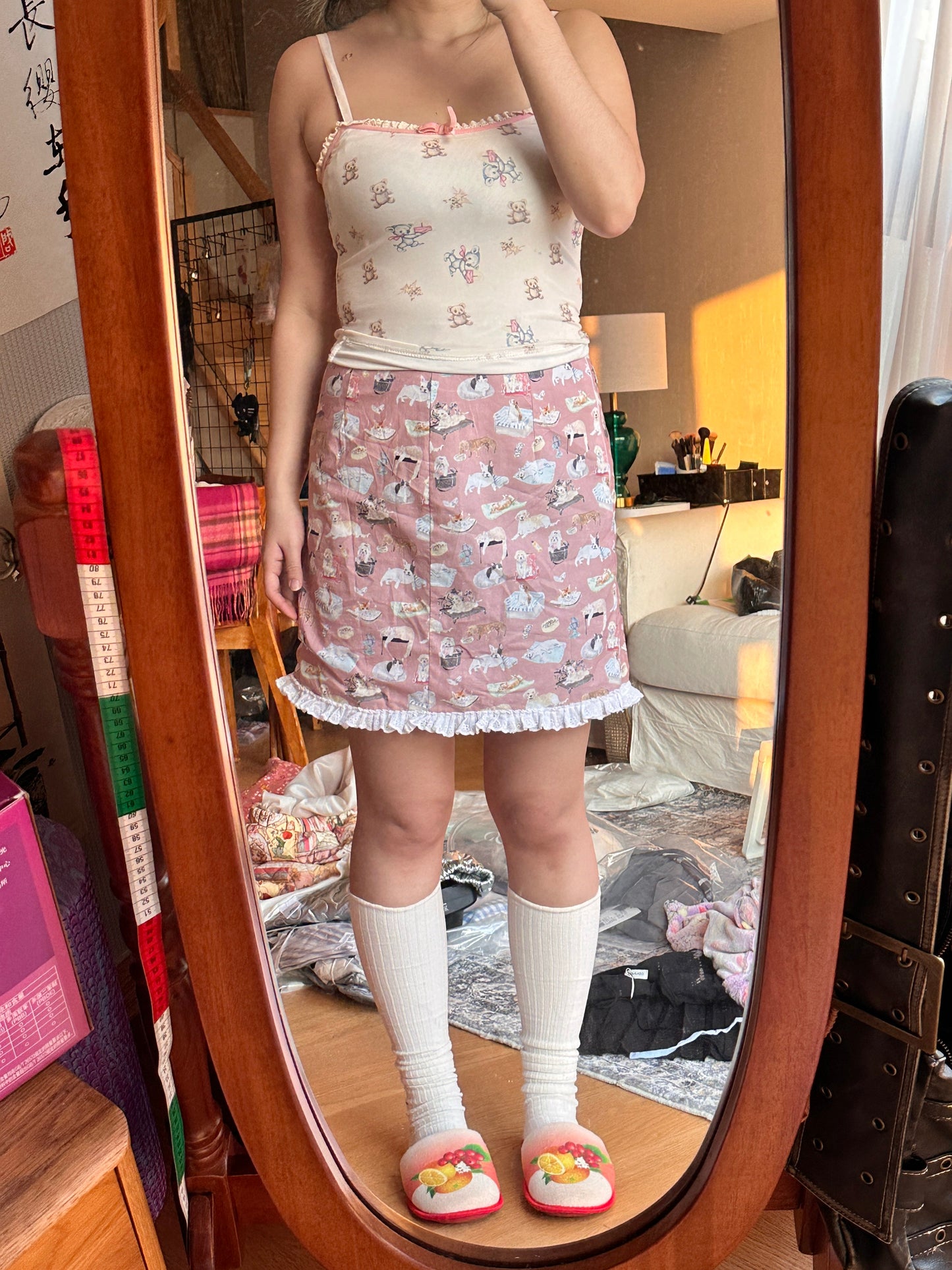 Romantic Rimande Café - Cat Print A-Line Mini Skirt