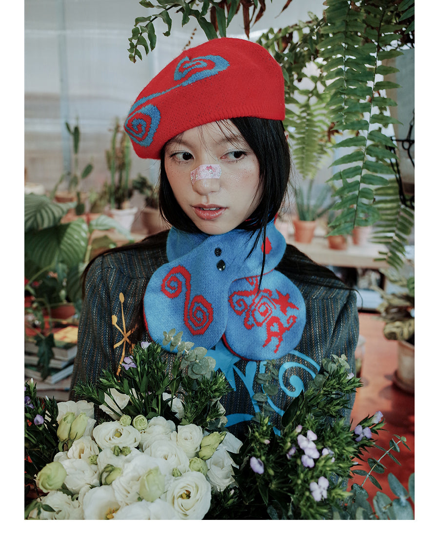 UnsocialNight - Retro Polka Knit Scarf & Beret Set scarf UnsocialNight