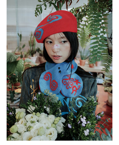 UnsocialNight - Retro Polka Knit Scarf & Beret Set scarf UnsocialNight