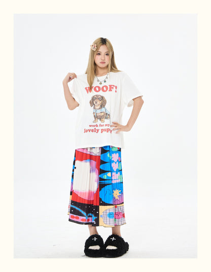 Robootoo - Bunny Print Pleated A-Line Midi Skirt skirt Robootoo