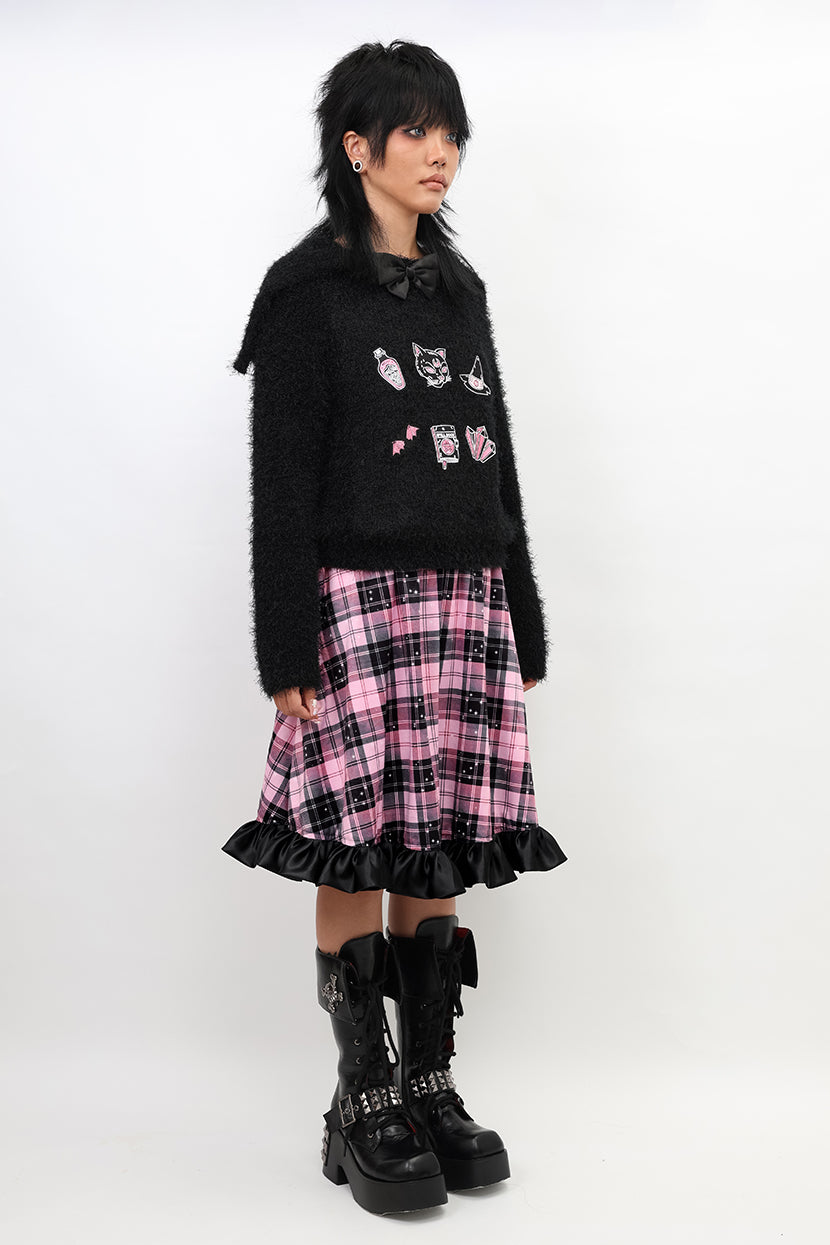 Nihon Kids - Pink Gothic Star Plaid Flared Skirt skirt NIHON KIDS
