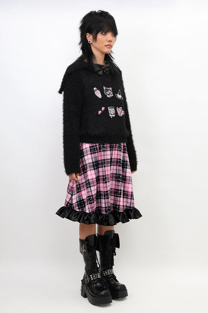 Nihon Kids - Pink Gothic Star Plaid Flared Skirt skirt NIHON KIDS