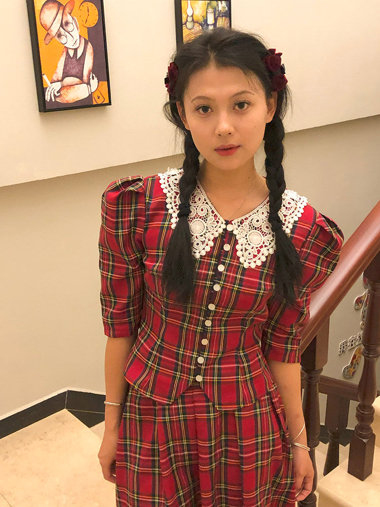 Nanjun Vintage – 90s Red Plaid Set set Nanjun Vintage