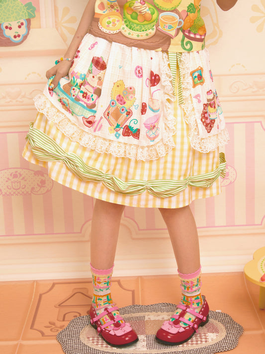 Lutra Jump - Decora Kei Lace Apron Plaid Vintage Mini Skirt skirt Lutra Jump