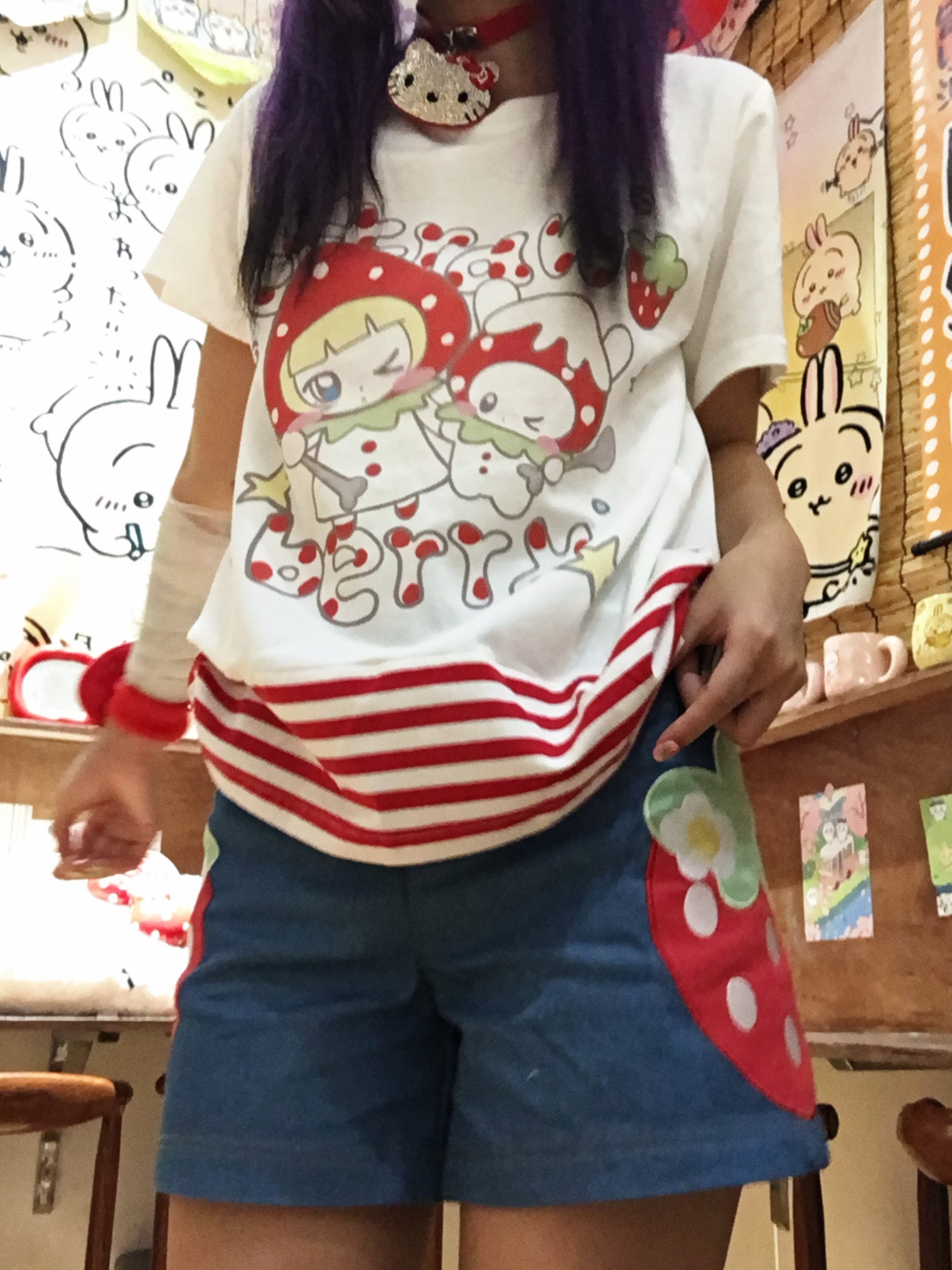 Three Poisons - Strawberry Denim Shorts shorts Three Poisons
