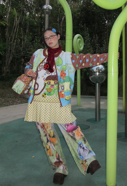 FruFru - Kawaii Knit Cardigan Blue Brown Printed Sweater cardigan frufru