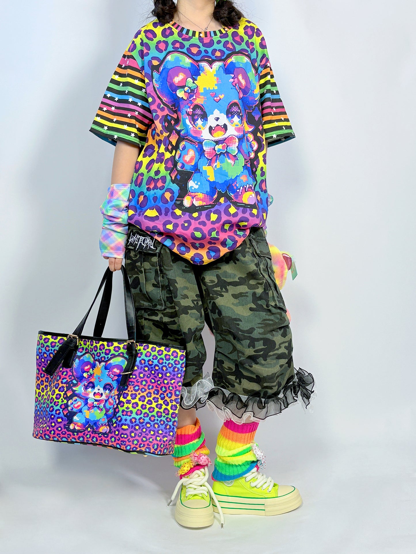 LEERROO - Decora Kei Rainbow Stripe Knit Leg Warmers leg warmmers Leerroo