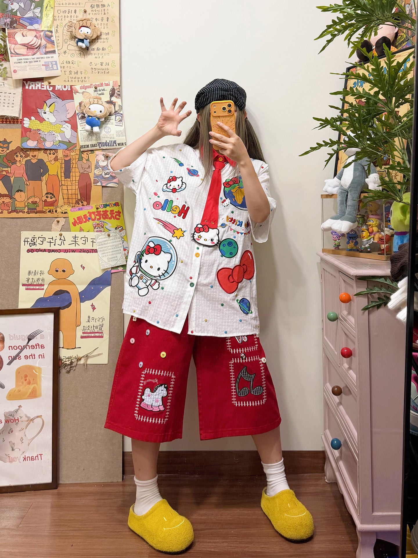 BIBULU - Cat Embroidered Polka Dot Shirt shirt BIBULU
