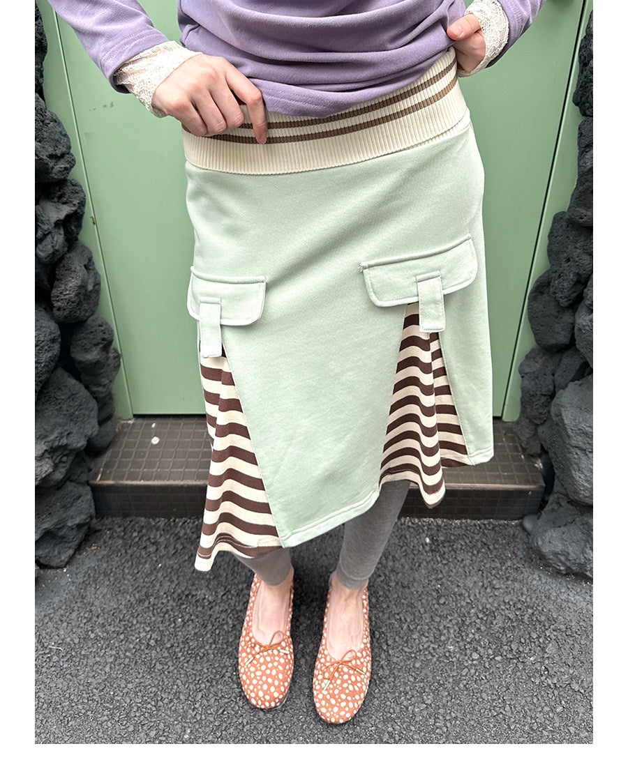 UnsocialNight - Green Brown Striped Lace Skirt skirt UnsocialNight