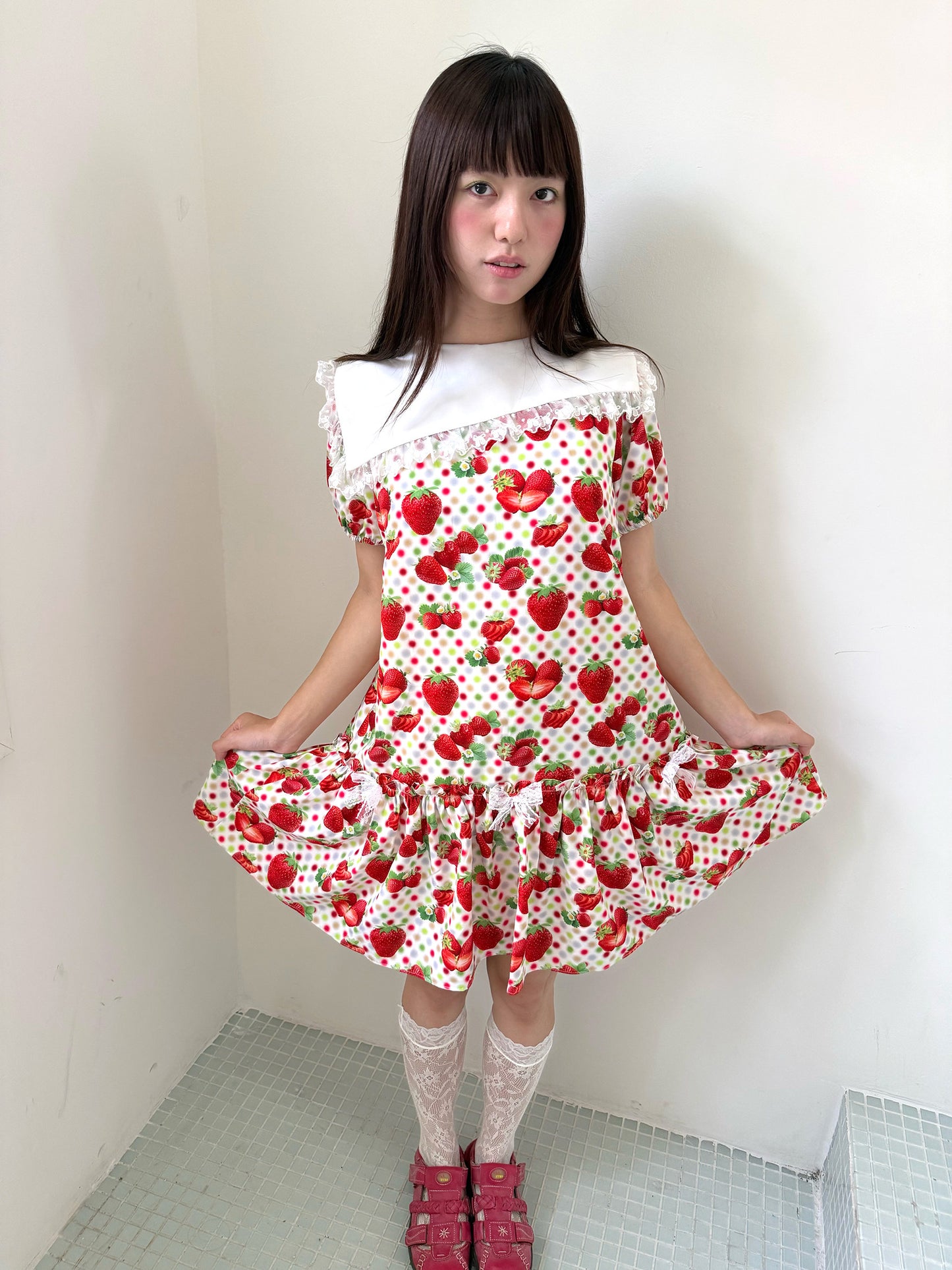 FRUITS - Strawberry Polka Dot Peter Pan Collar Dress dress Fruits