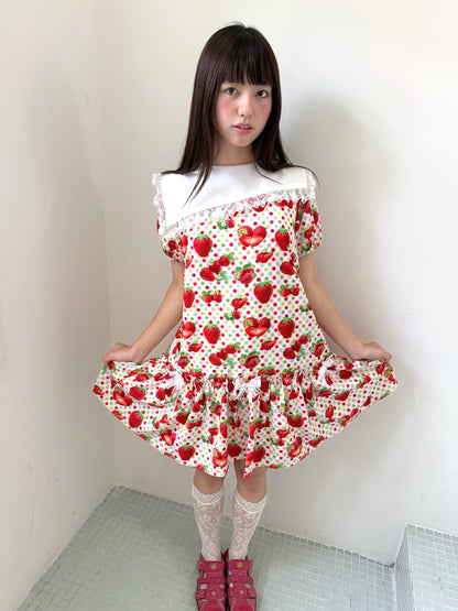 FRUITS - Strawberry Polka Dot Peter Pan Collar Dress dress Fruits