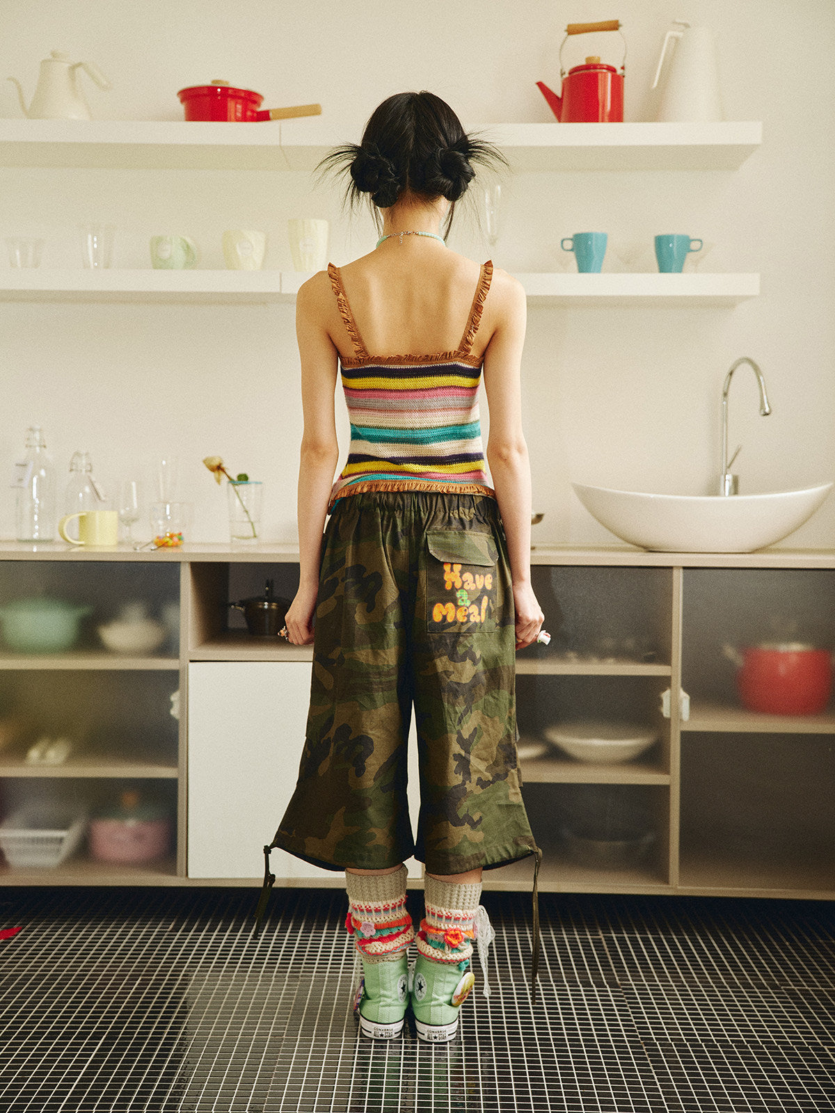 Have a Meal - Bread Cat Camo Cropped Pants pants have a meal